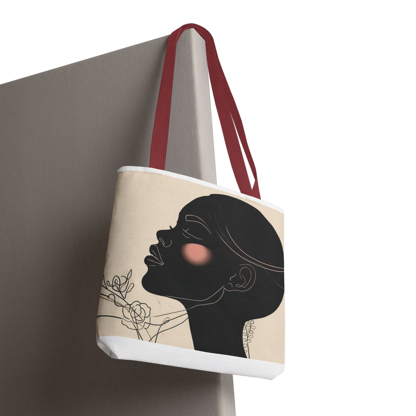 Afro Silhouette Floral Tote Bag — Minimalist Black Woman Profile Canvas Tote