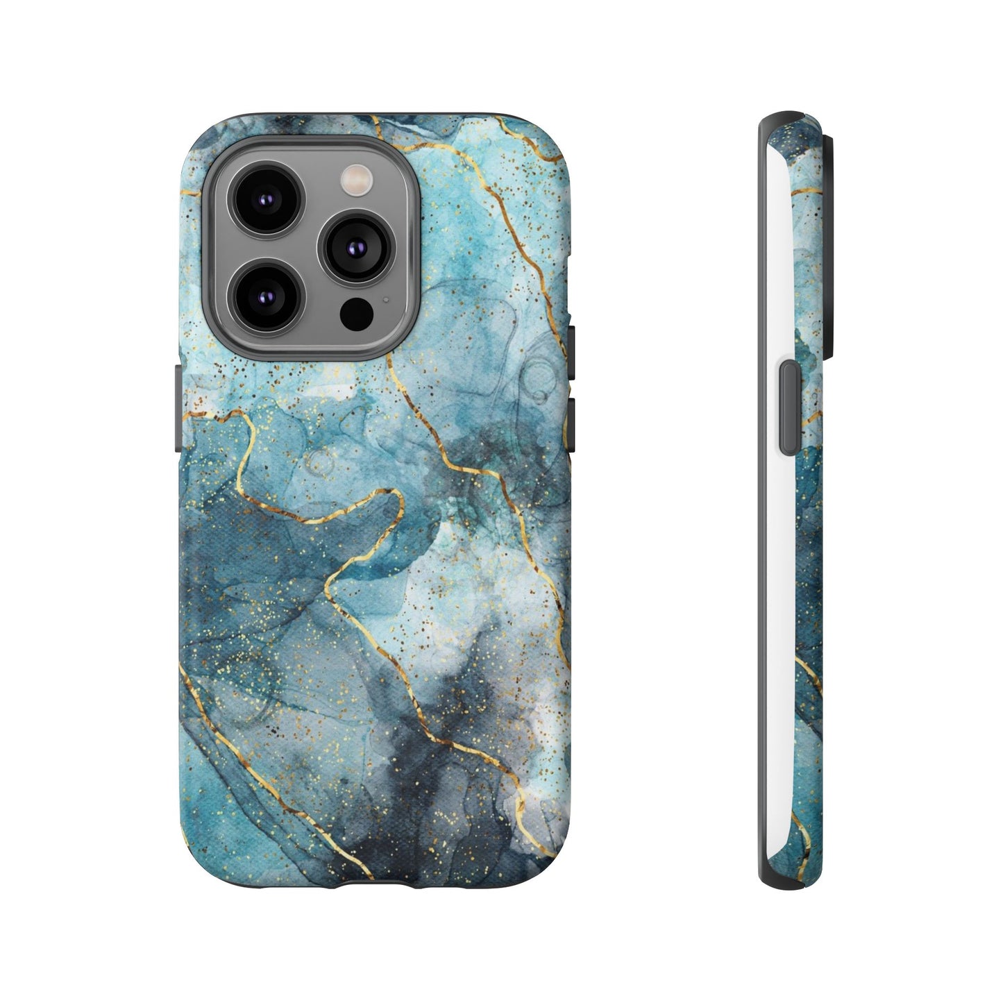Teal Marble Tough Phone Case — Blue Gold Vein Protective iPhone Cover