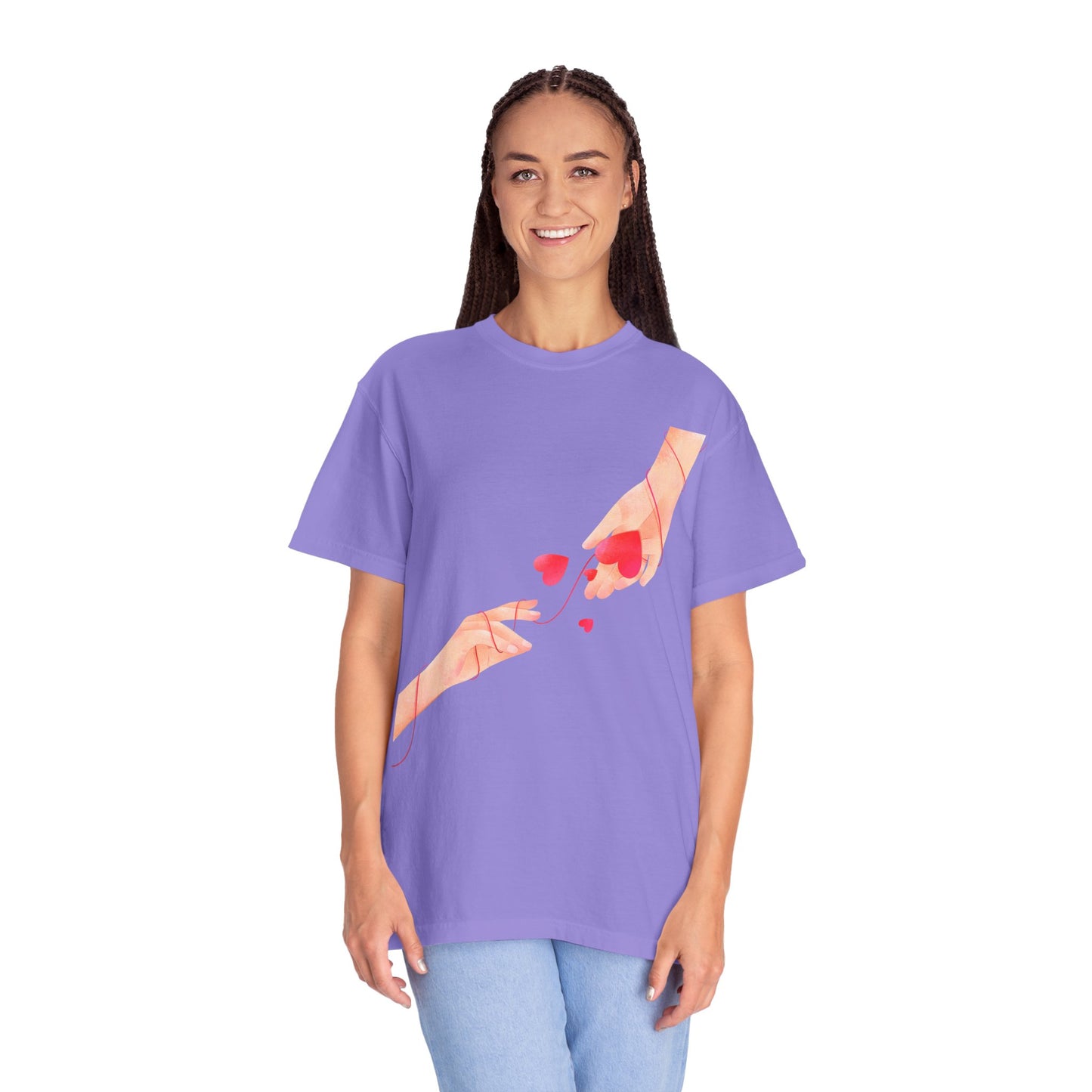 Romantic Hands & Hearts Tee — Love Illustration Graphic T-Shirt