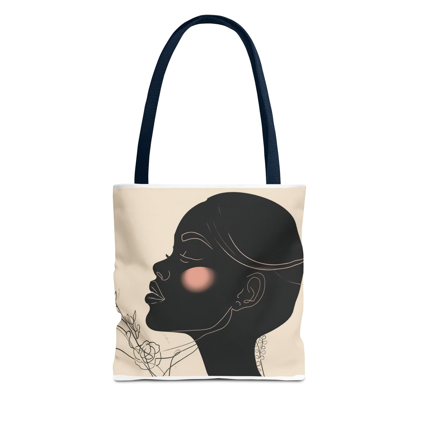 Afro Silhouette Floral Tote Bag — Minimalist Black Woman Profile Canvas Tote