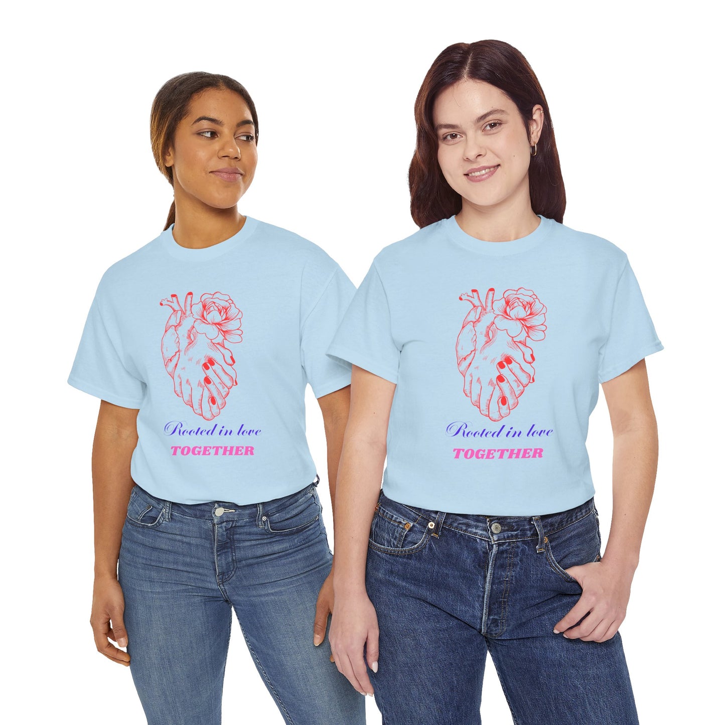 Heart & Rose Graphic Tee — “Rooted in Love Together” Romantic Couple Shirt