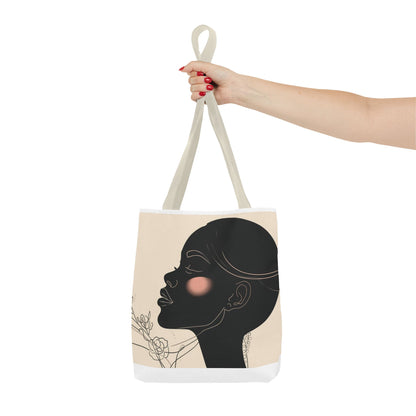 Afro Silhouette Floral Tote Bag — Minimalist Black Woman Profile Canvas Tote