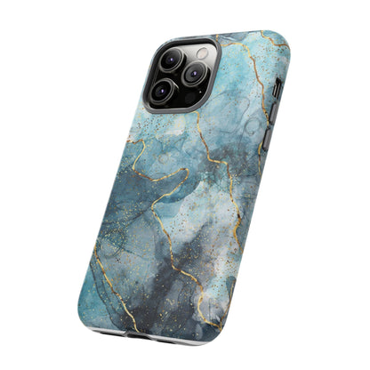 Teal Marble Tough Phone Case — Blue Gold Vein Protective iPhone Cover