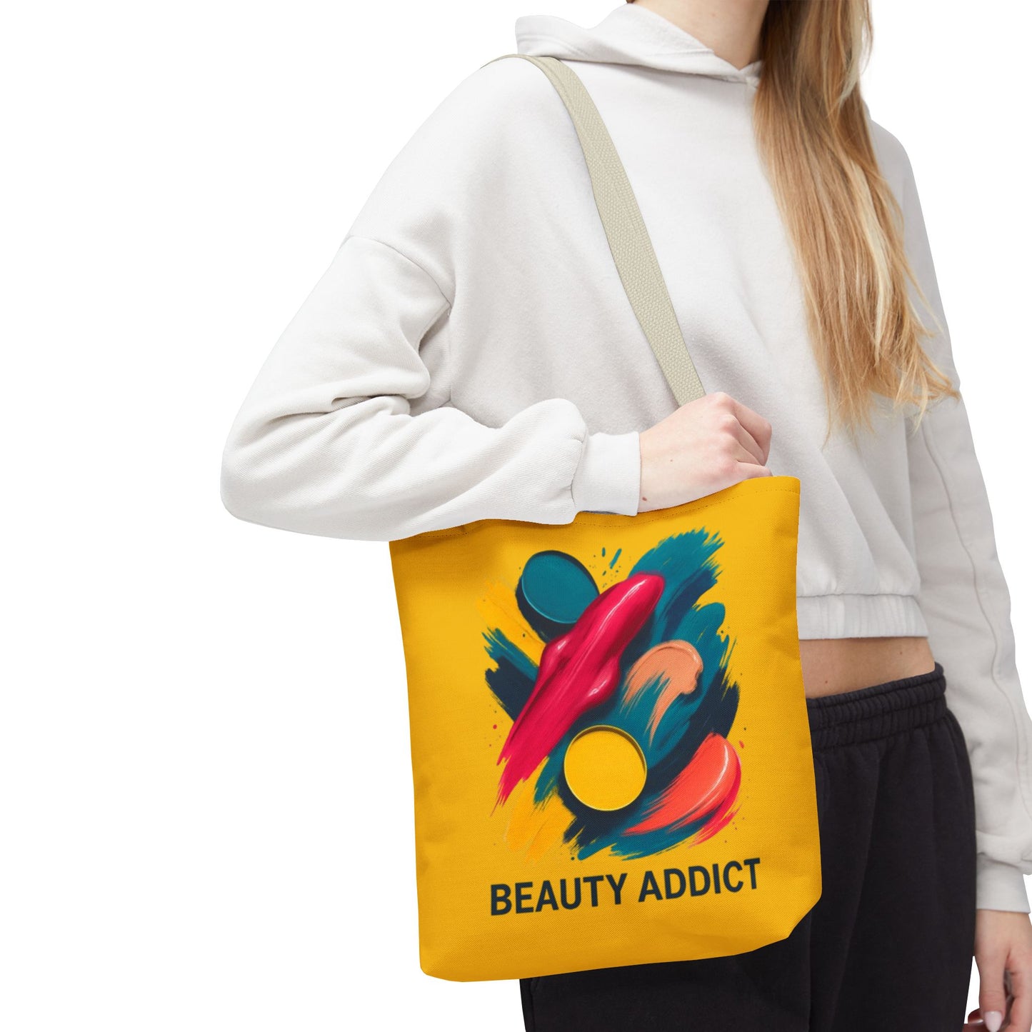 Beauty Addict Tote Bag — Bright Makeup Brush & Palette Art AOP Tote