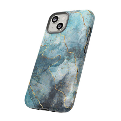 Teal Marble Tough Phone Case — Blue Gold Vein Protective iPhone Cover