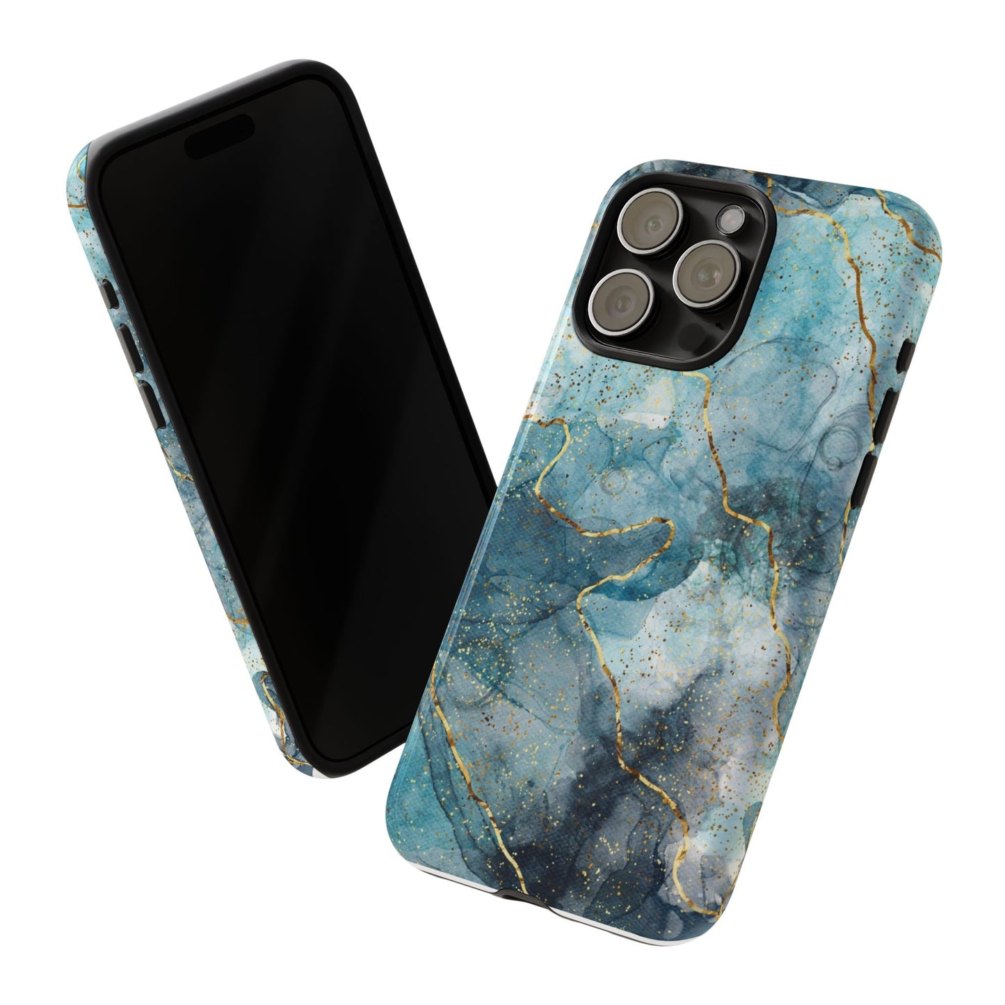 Teal Marble Tough Phone Case — Blue Gold Vein Protective iPhone Cover