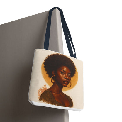 Afro Portrait Tote Bag — Elegant Black Woman Art Print