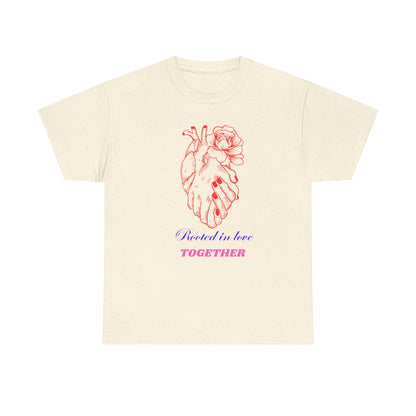 Heart & Rose Graphic Tee — “Rooted in Love Together” Romantic Couple Shirt