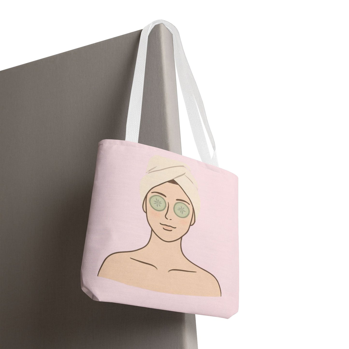 Spa Day Tote Bag – Pink Skincare Girl with Cucumber Eyes