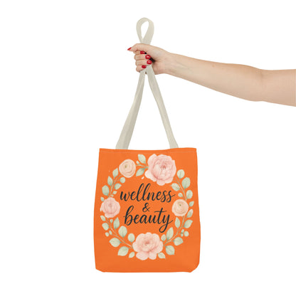 Wellness & Beauty Floral Tote Bag — Orange All-Over-Print Canvas Tote