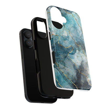 Teal Marble Tough Phone Case — Blue Gold Vein Protective iPhone Cover