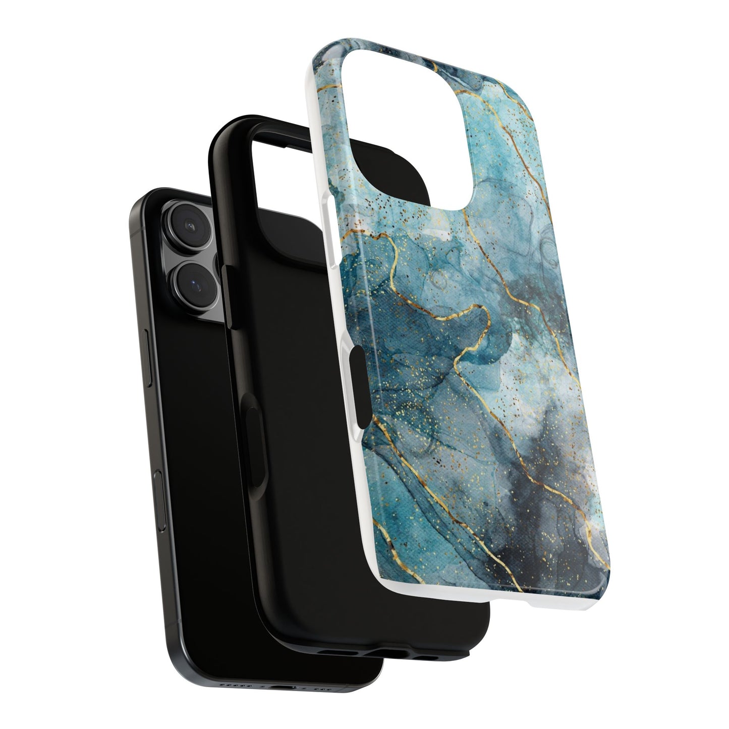 Teal Marble Tough Phone Case — Blue Gold Vein Protective iPhone Cover