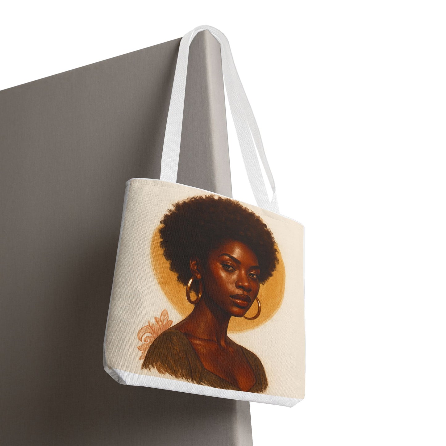 Afro Portrait Tote Bag — Elegant Black Woman Art Print