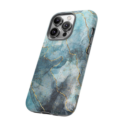 Teal Marble Tough Phone Case — Blue Gold Vein Protective iPhone Cover