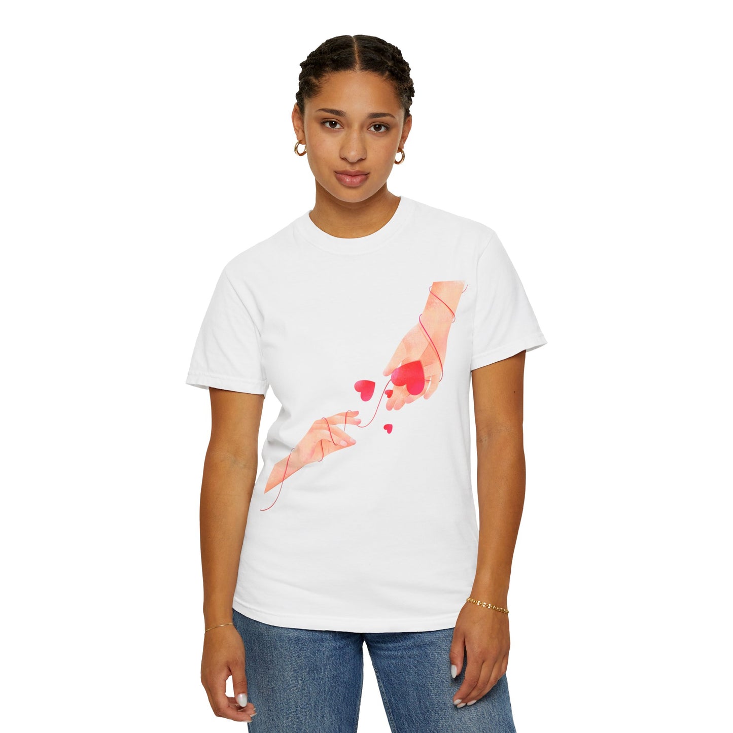 Romantic Hands & Hearts Tee — Love Illustration Graphic T-Shirt