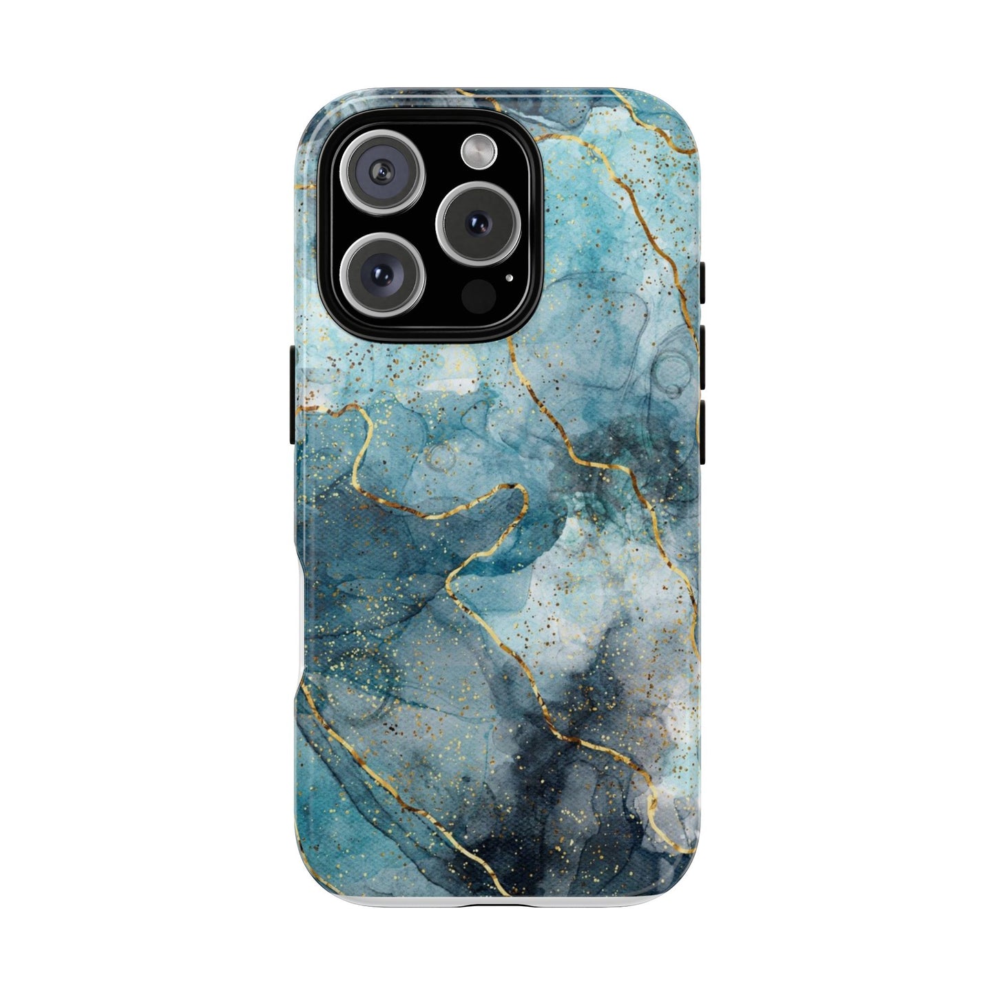 Teal Marble Tough Phone Case — Blue Gold Vein Protective iPhone Cover