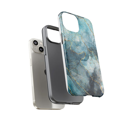 Teal Marble Tough Phone Case — Blue Gold Vein Protective iPhone Cover