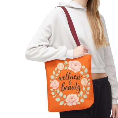 Wellness & Beauty Floral Tote Bag — Orange All-Over-Print Canvas Tote
