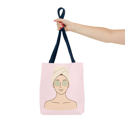 Spa Day Tote Bag – Pink Skincare Girl with Cucumber Eyes