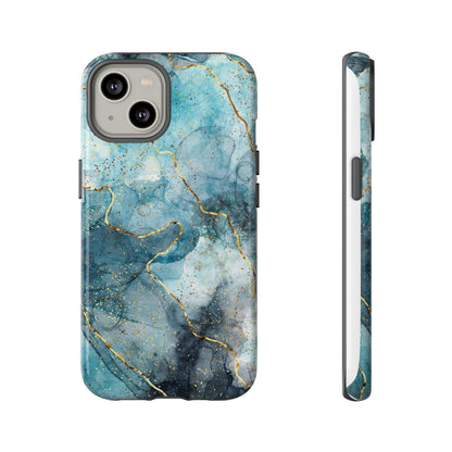 Teal Marble Tough Phone Case — Blue Gold Vein Protective iPhone Cover