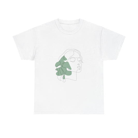 Minimalist Botanical Face T-Shirt — Green Leaf Silhouette Tee