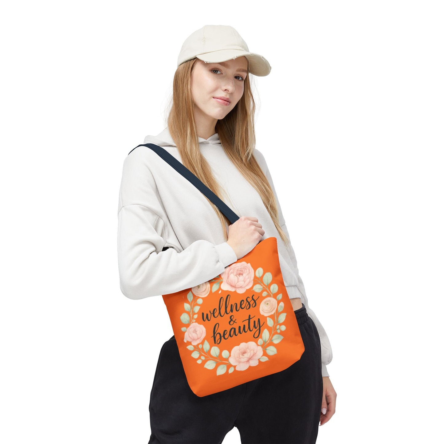 Wellness & Beauty Floral Tote Bag — Orange All-Over-Print Canvas Tote