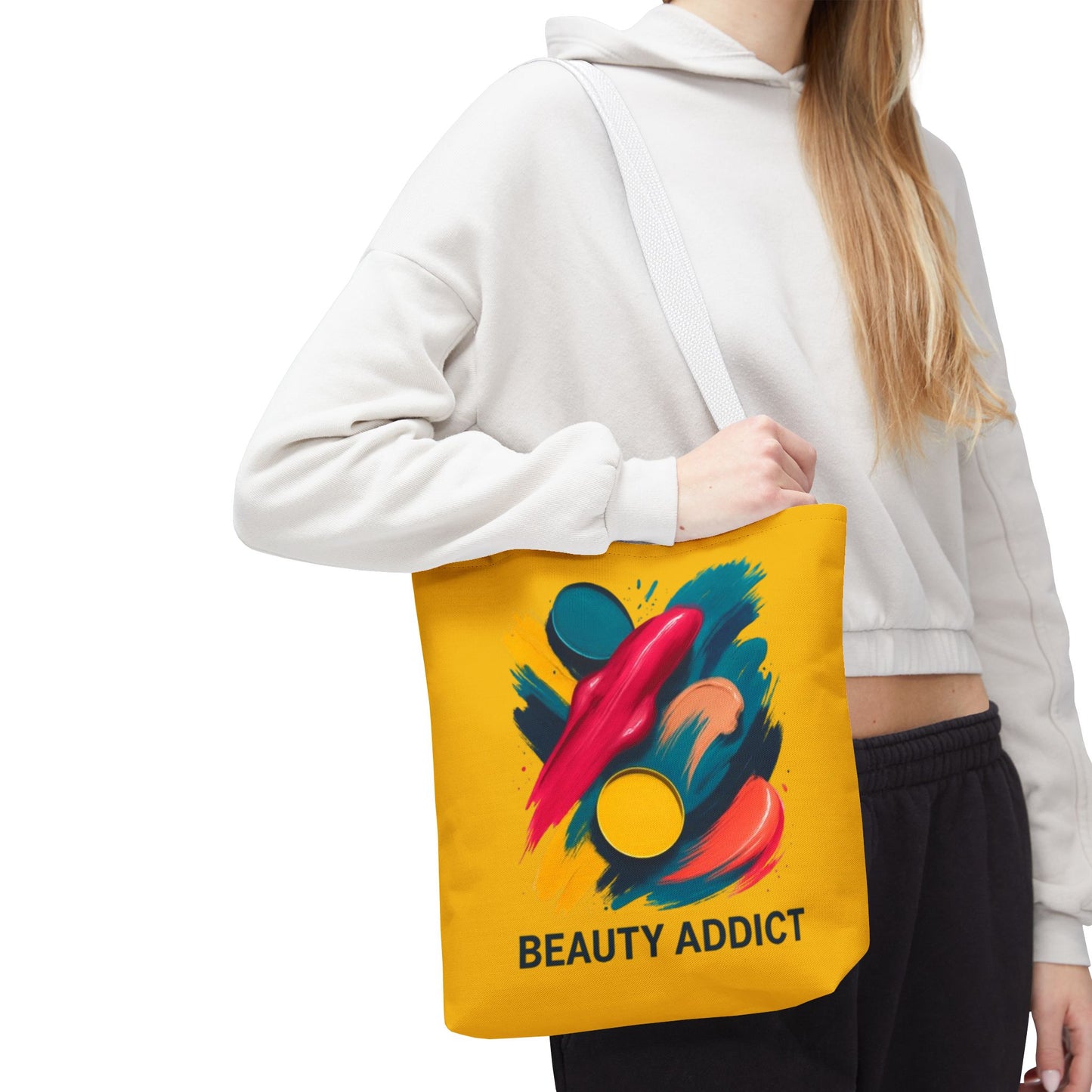 Beauty Addict Tote Bag — Bright Makeup Brush & Palette Art AOP Tote