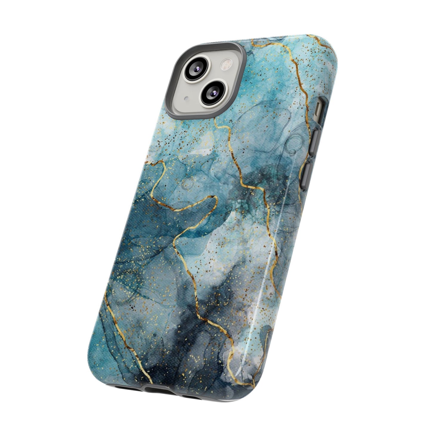 Teal Marble Tough Phone Case — Blue Gold Vein Protective iPhone Cover