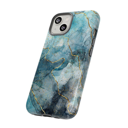 Teal Marble Tough Phone Case — Blue Gold Vein Protective iPhone Cover