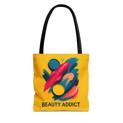 Beauty Addict Tote Bag — Bright Makeup Brush & Palette Art AOP Tote