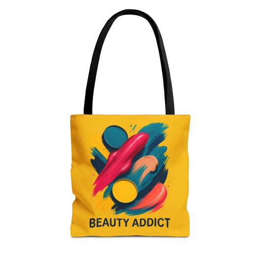 Beauty Addict Tote Bag — Bright Makeup Brush & Palette Art AOP Tote