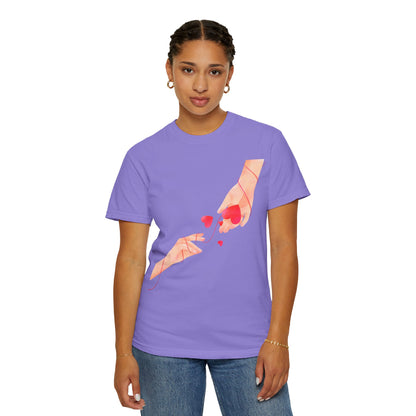 Romantic Hands & Hearts Tee — Love Illustration Graphic T-Shirt