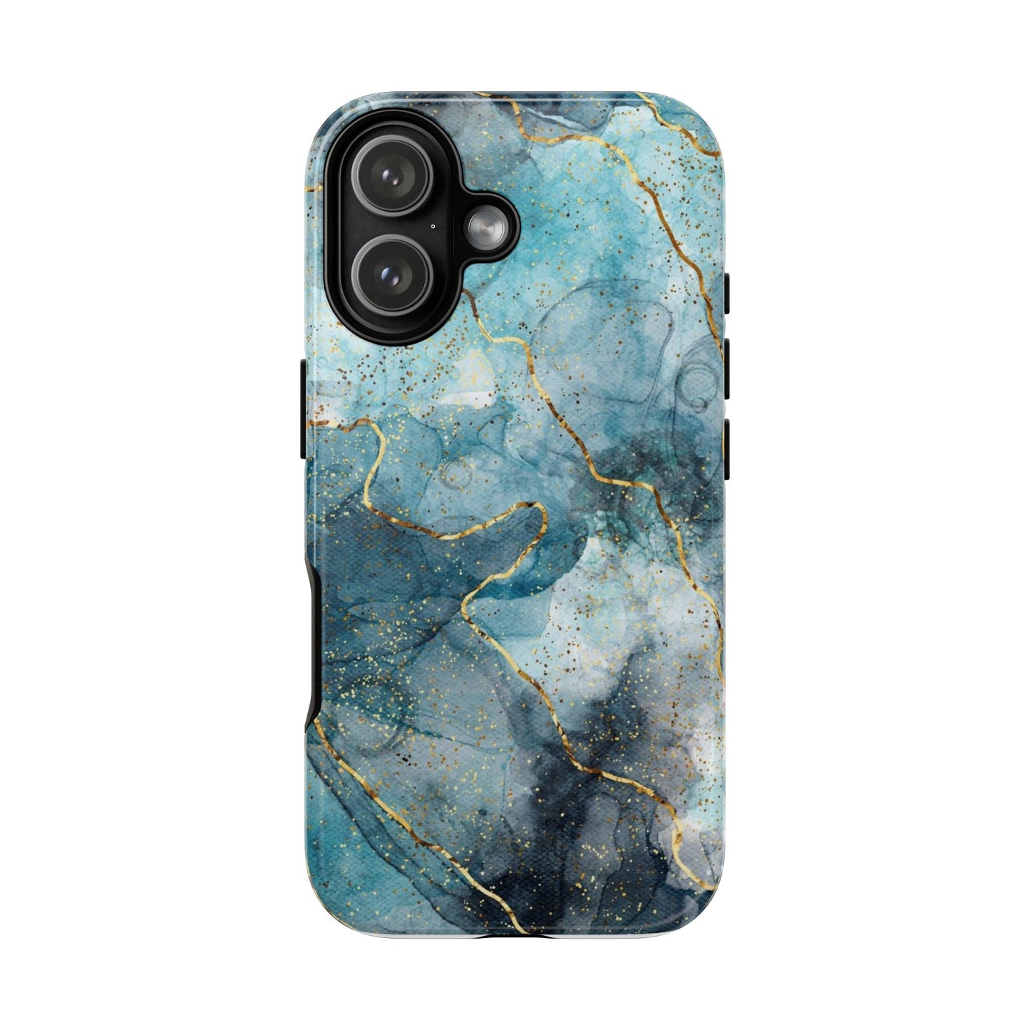Teal Marble Tough Phone Case — Blue Gold Vein Protective iPhone Cover
