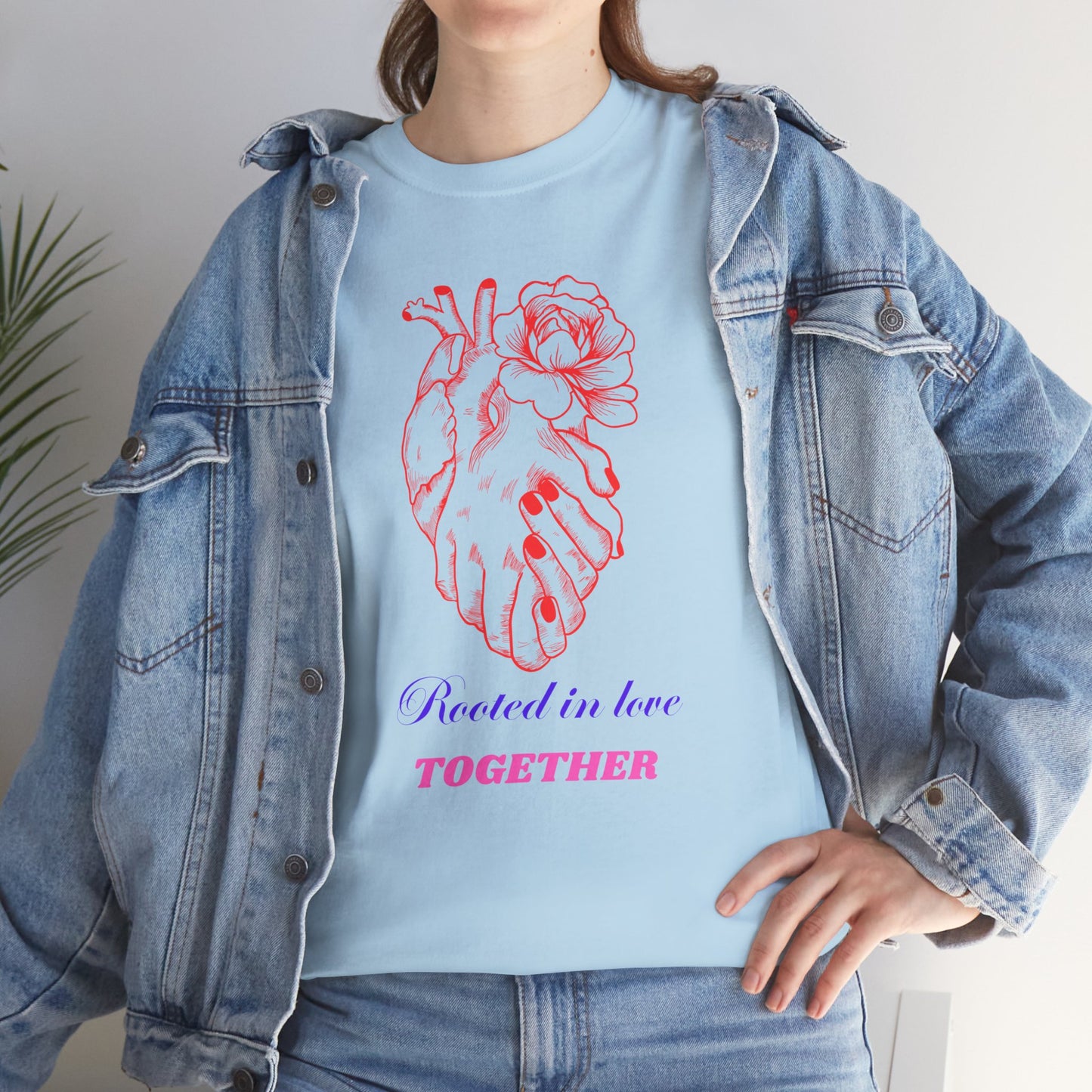 Heart & Rose Graphic Tee — “Rooted in Love Together” Romantic Couple Shirt