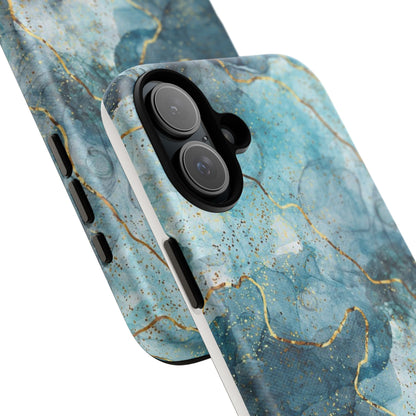 Teal Marble Tough Phone Case — Blue Gold Vein Protective iPhone Cover