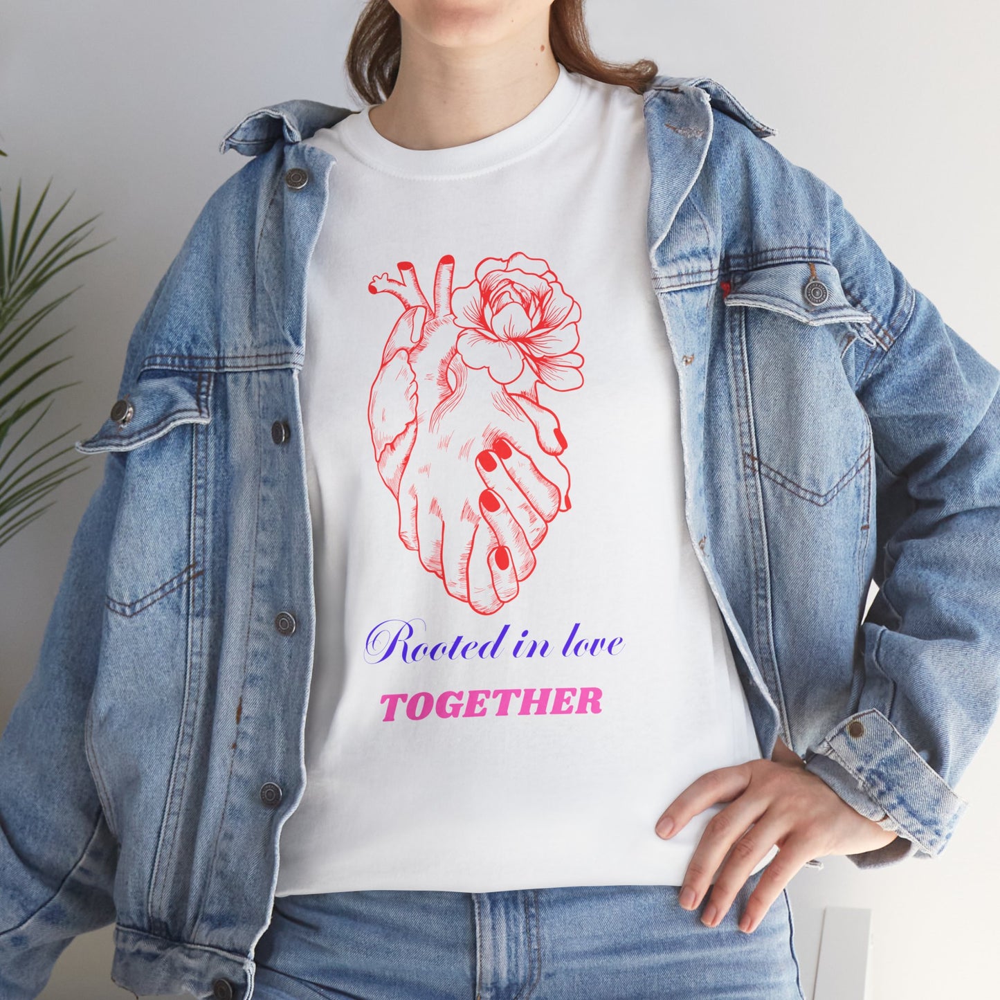 Heart & Rose Graphic Tee — “Rooted in Love Together” Romantic Couple Shirt