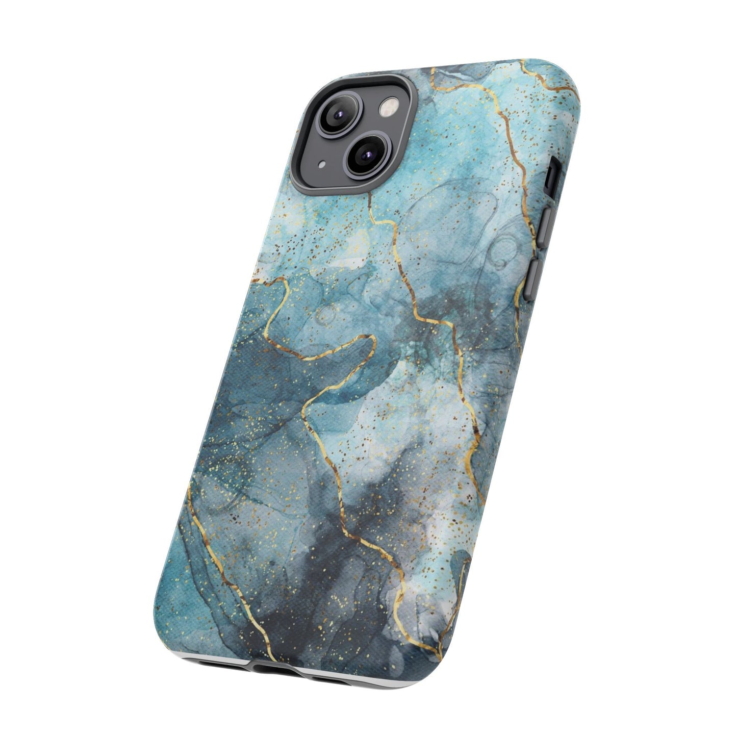 Teal Marble Tough Phone Case — Blue Gold Vein Protective iPhone Cover