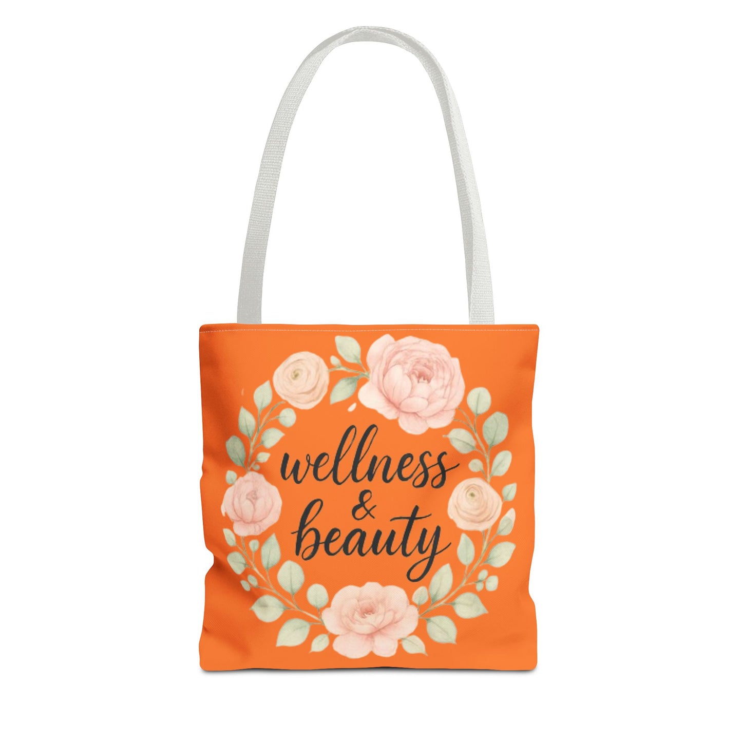 Wellness & Beauty Floral Tote Bag — Orange All-Over-Print Canvas Tote