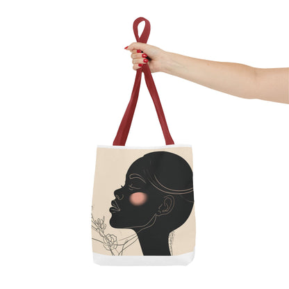 Afro Silhouette Floral Tote Bag — Minimalist Black Woman Profile Canvas Tote