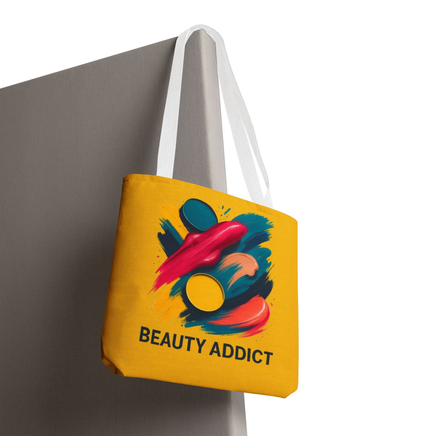 Beauty Addict Tote Bag — Bright Makeup Brush & Palette Art AOP Tote