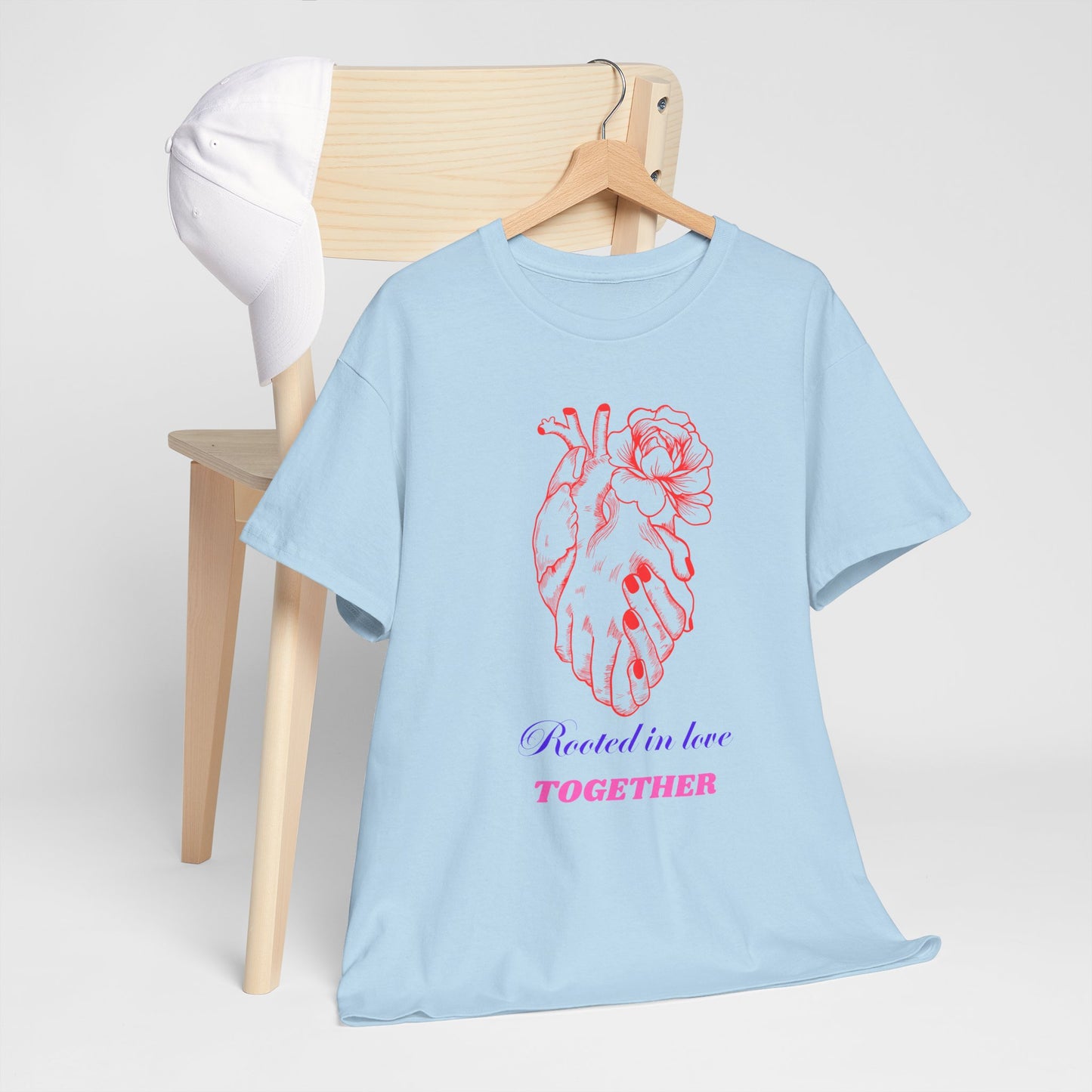 Heart & Rose Graphic Tee — “Rooted in Love Together” Romantic Couple Shirt