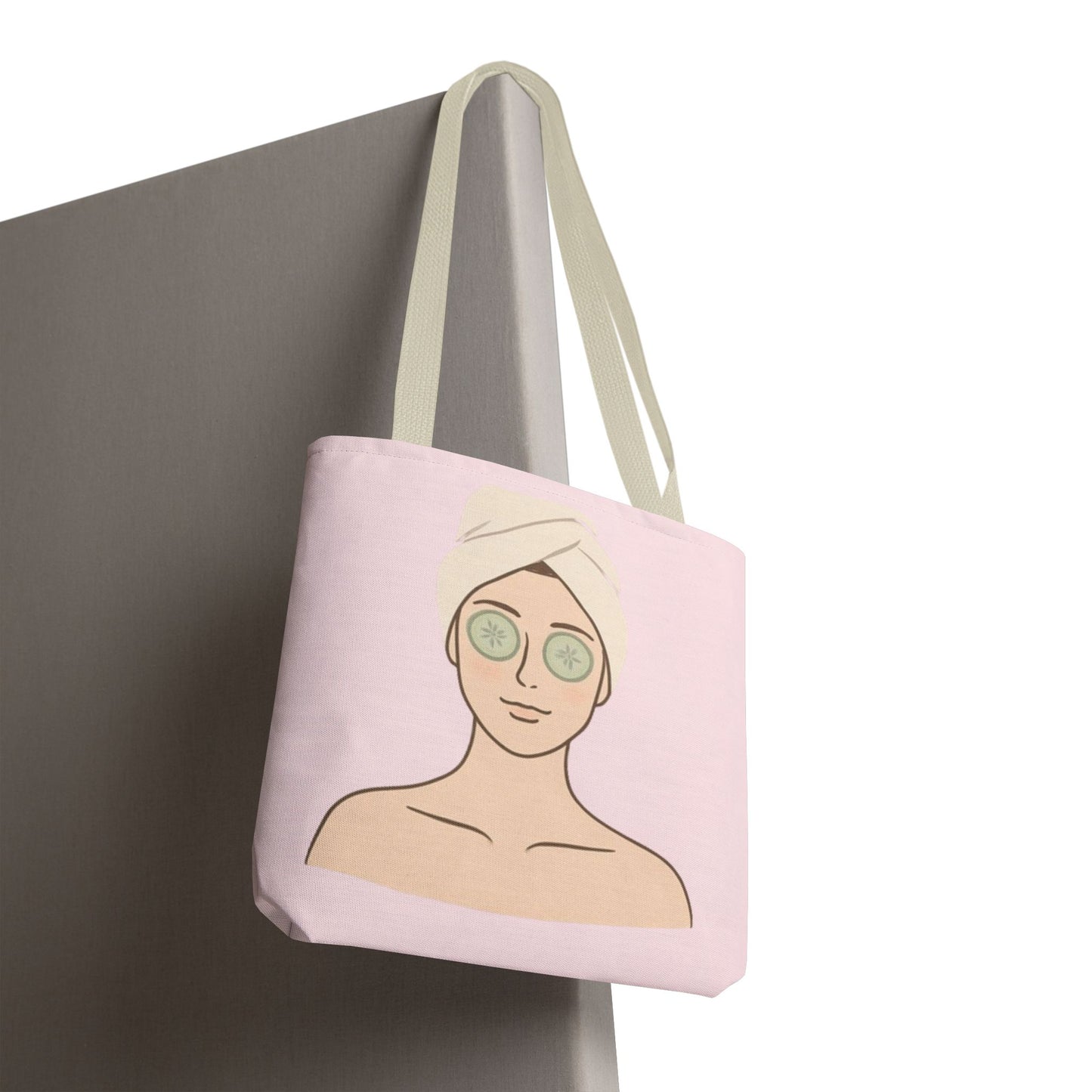 Spa Day Tote Bag – Pink Skincare Girl with Cucumber Eyes