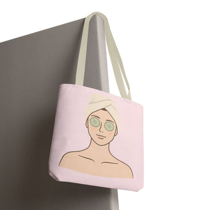 Spa Day Tote Bag – Pink Skincare Girl with Cucumber Eyes
