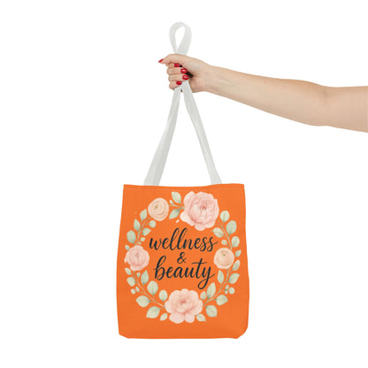 Wellness & Beauty Floral Tote Bag — Orange All-Over-Print Canvas Tote