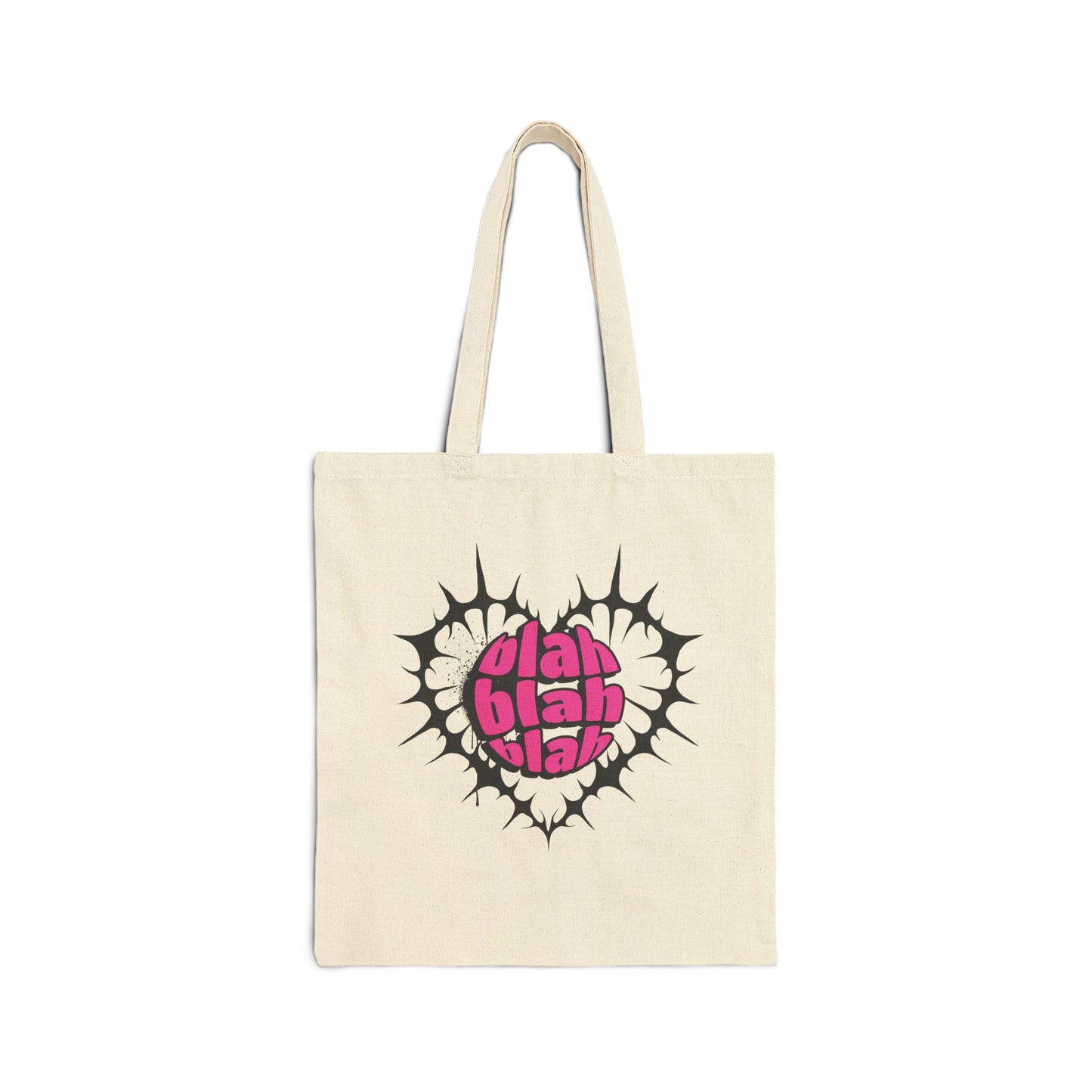 Tote Bag — Pink "Blah Blah Blah" Heart Graphic Cotton Canvas Tote