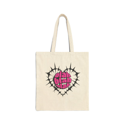 Tote Bag — Pink "Blah Blah Blah" Heart Graphic Cotton Canvas Tote