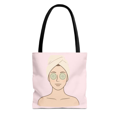 Spa Day Tote Bag – Pink Skincare Girl with Cucumber Eyes