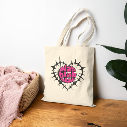 Tote Bag — Pink "Blah Blah Blah" Heart Graphic Cotton Canvas Tote