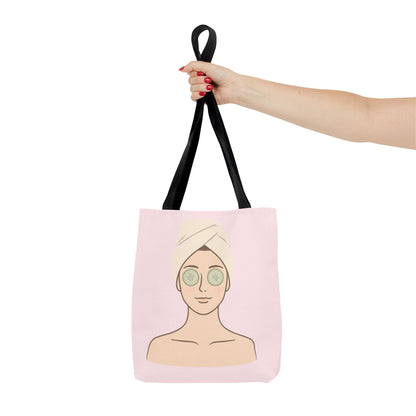 Spa Day Tote Bag – Pink Skincare Girl with Cucumber Eyes