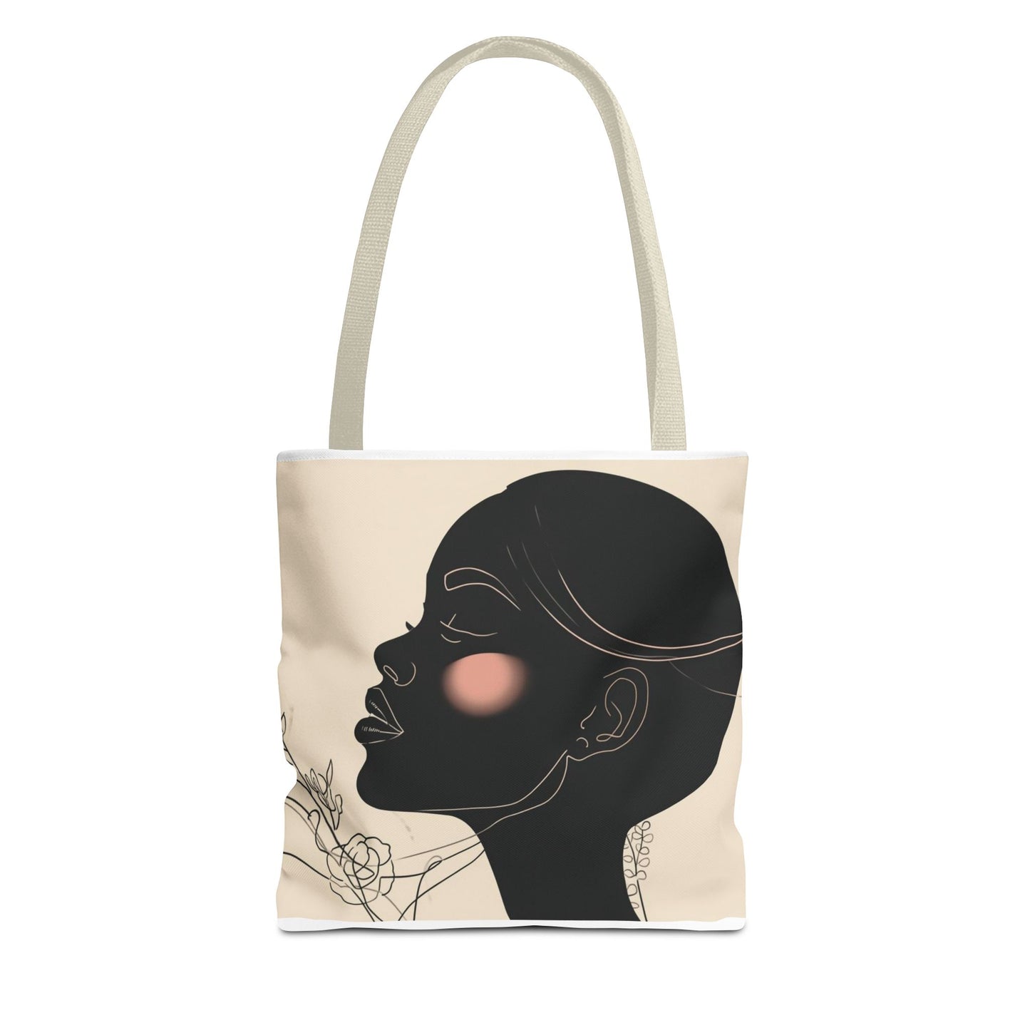 Afro Silhouette Floral Tote Bag — Minimalist Black Woman Profile Canvas Tote